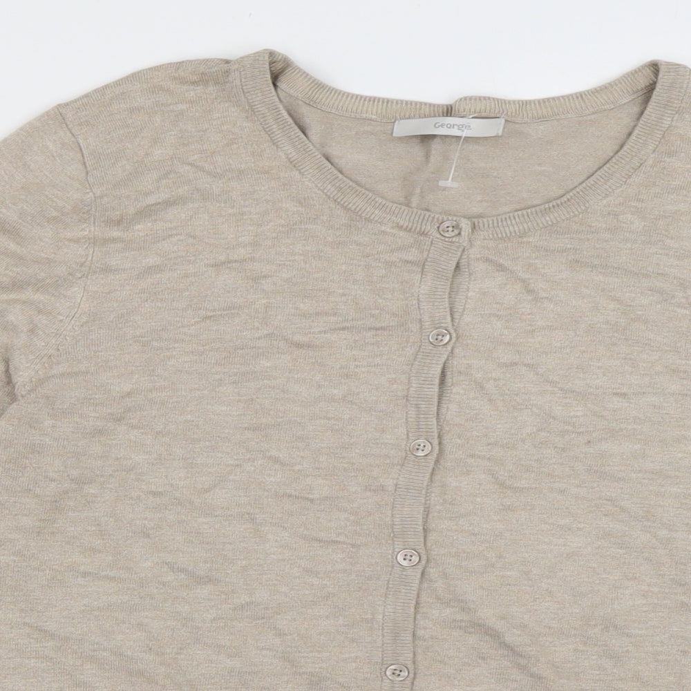 George Womens Beige Crew Neck  Nylon Cardigan Jumper Size 12