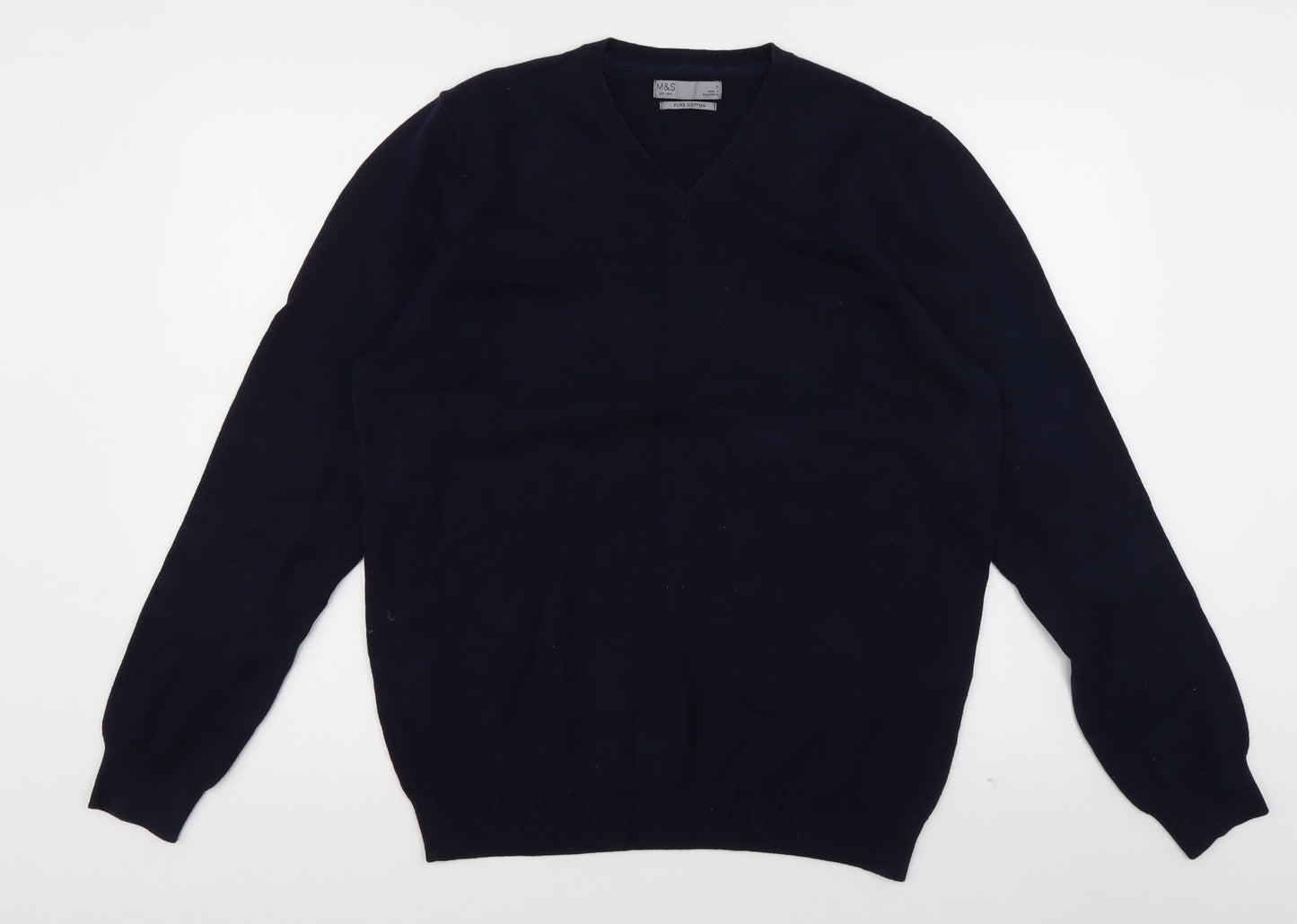 Marks and Spencer Mens Blue V-Neck  Cotton Pullover Jumper Size M
