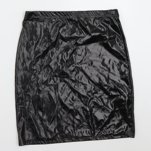PRETTYLITTLETHING Womens Black  Polyester A-Line Skirt Size 10