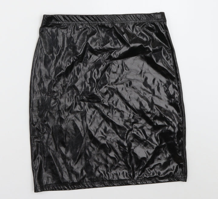 PRETTYLITTLETHING Womens Black Polyester A-Line Skirt Size 10