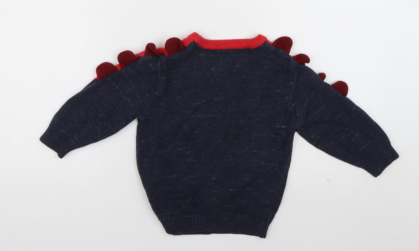 George Boys Blue Crew Neck  Cotton Pullover Jumper Size 2-3 Years  Pullover - Dinosaur