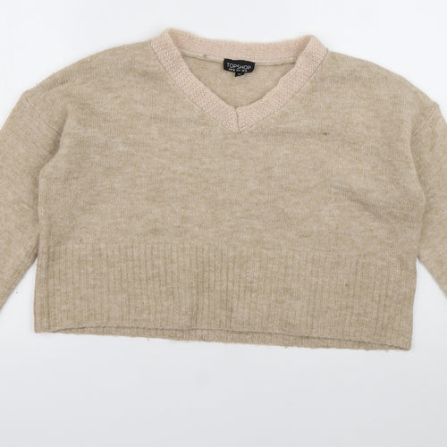 Topshop Womens Brown V-Neck  Acrylic Pullover Jumper Size 10