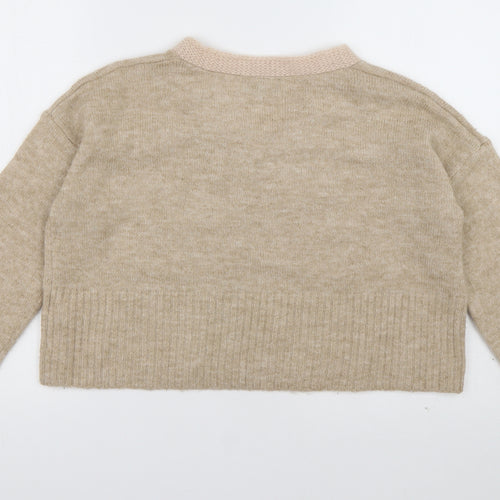Topshop Womens Brown V-Neck  Acrylic Pullover Jumper Size 10