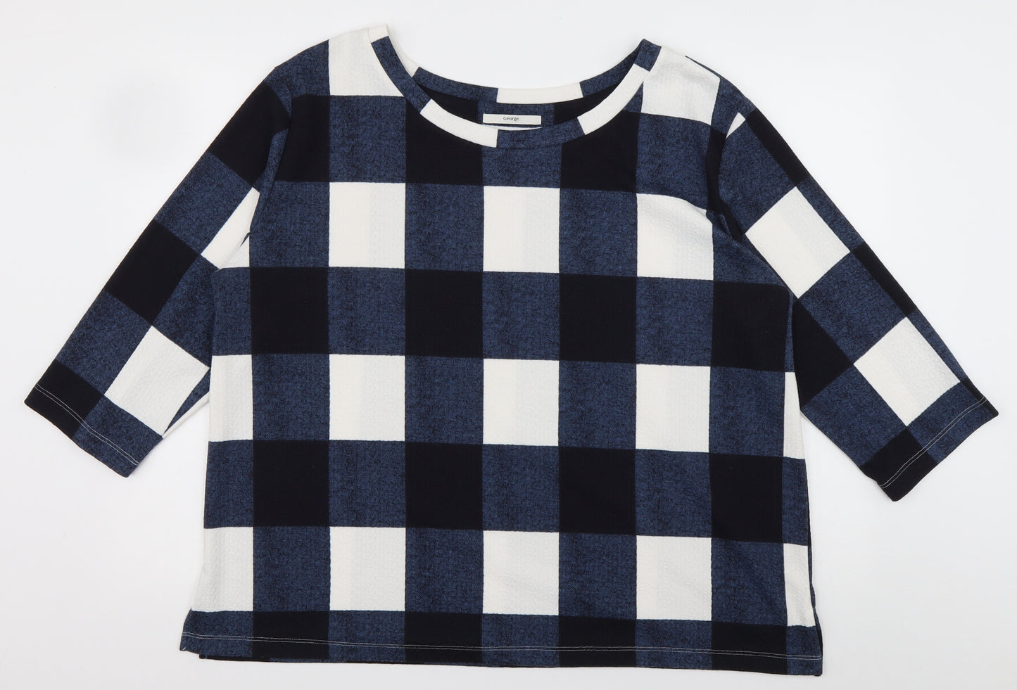 George Womens Blue Check Polyester Pullover Sweatshirt Size 20  Pullover