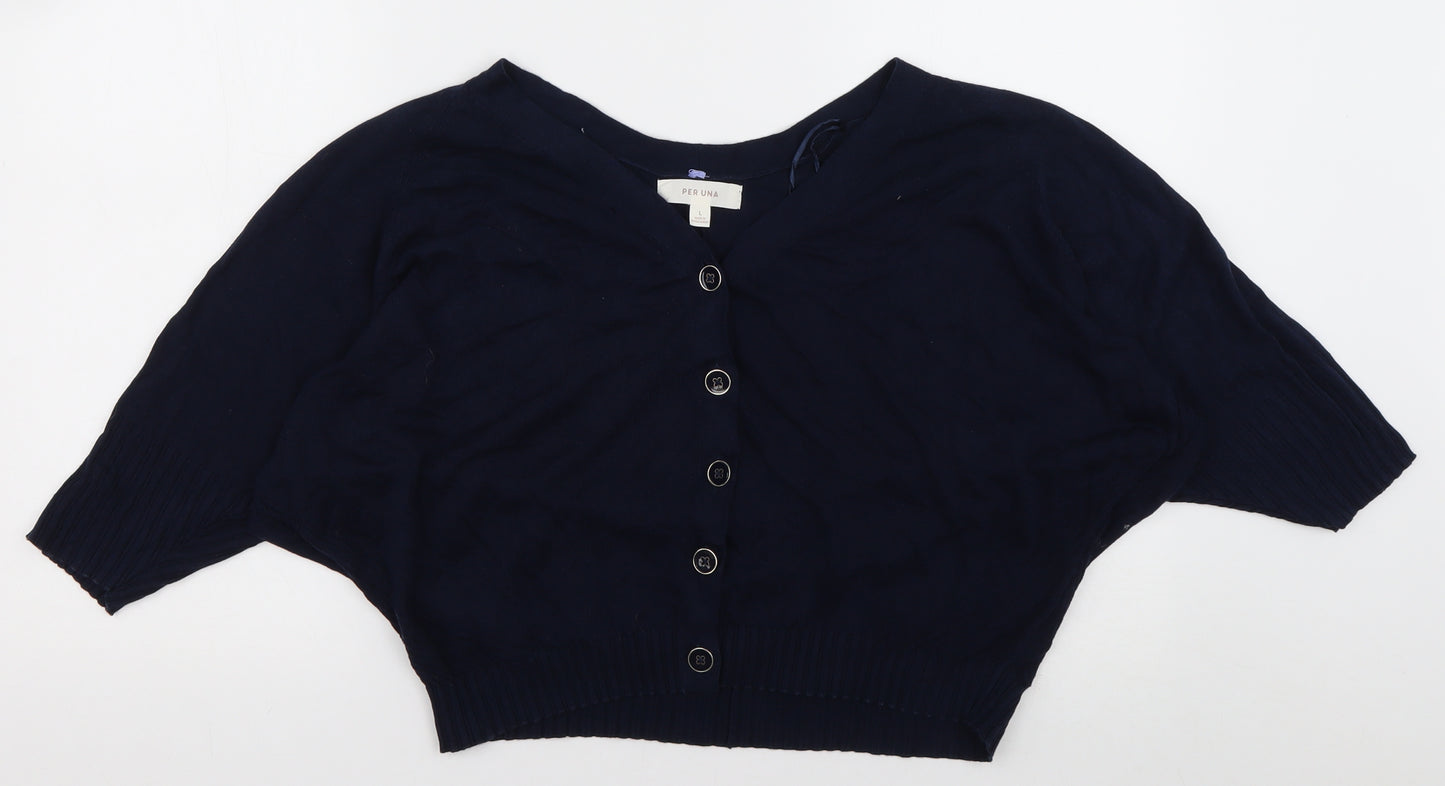 Marks and Spencer Womens Blue V-Neck  Lyocell Cardigan Jumper Size L