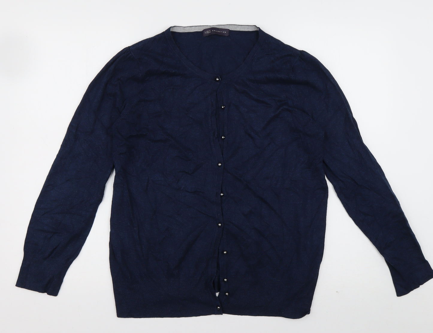 Marks and Spencer Womens Blue Crew Neck  Viscose Cardigan Jumper Size 16
