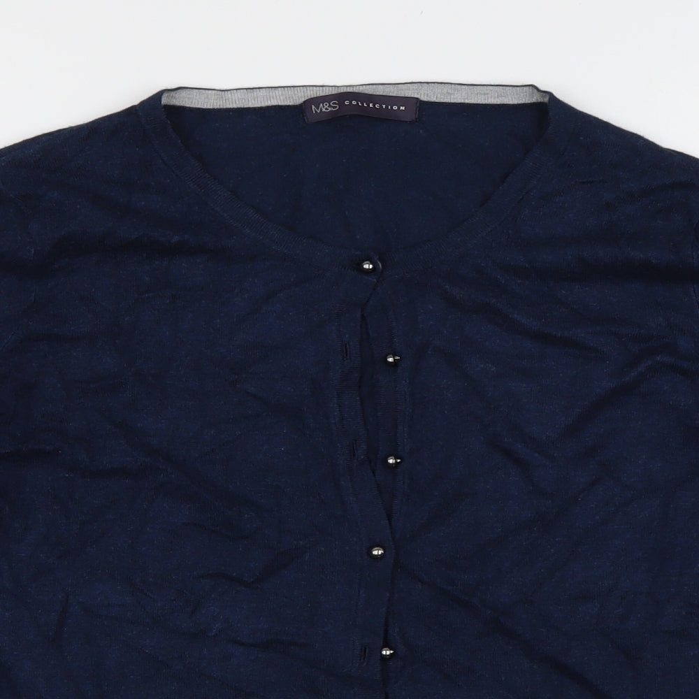 Marks and Spencer Womens Blue Crew Neck  Viscose Cardigan Jumper Size 16