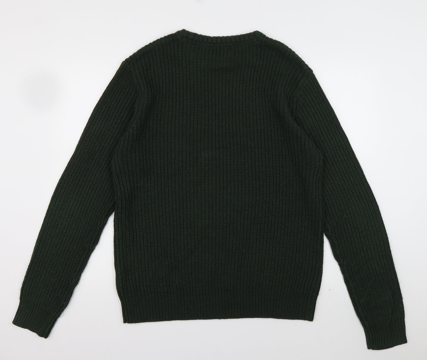 Brave Soul Mens Green Crew Neck  Acrylic Pullover Jumper Size L