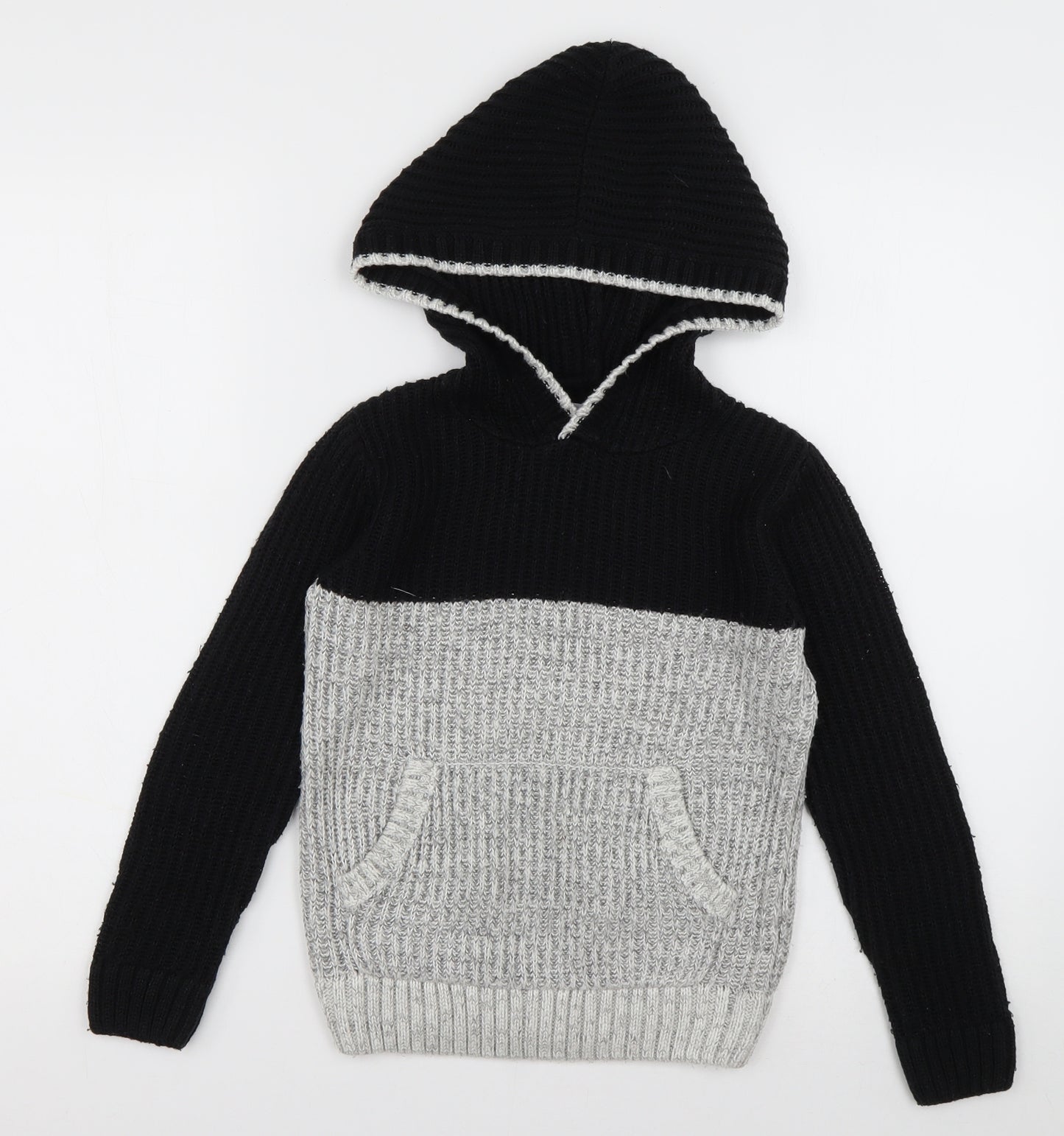 Matalan Boys Grey Plaid Acrylic Pullover Hoodie Size 7 Years  Pullover