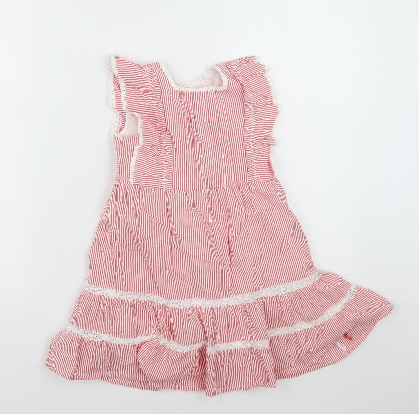 George Girls Red Striped Cotton A-Line  Size 4-5 Years  Crew Neck Pullover