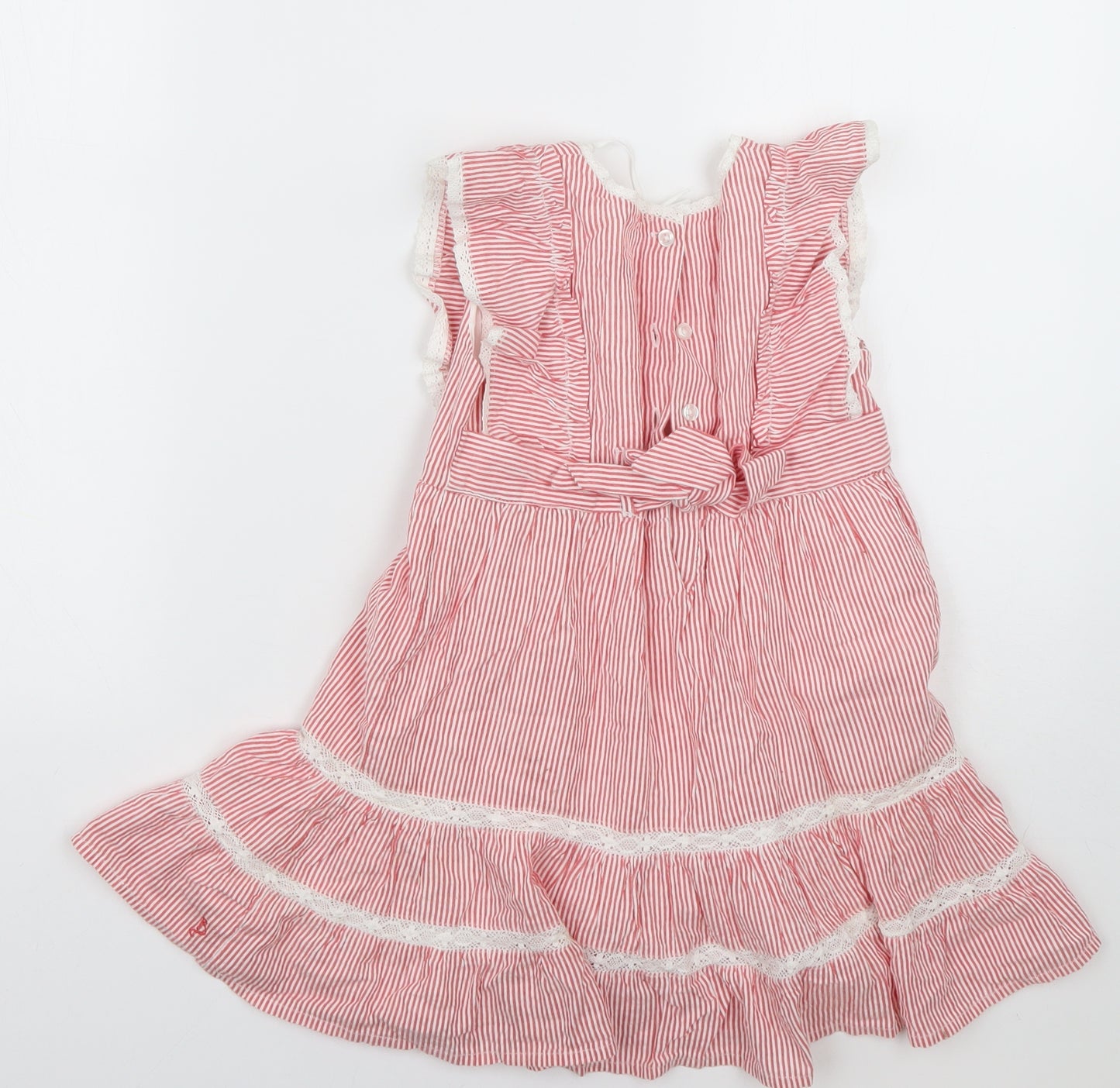 George Girls Red Striped Cotton A-Line  Size 4-5 Years  Crew Neck Pullover