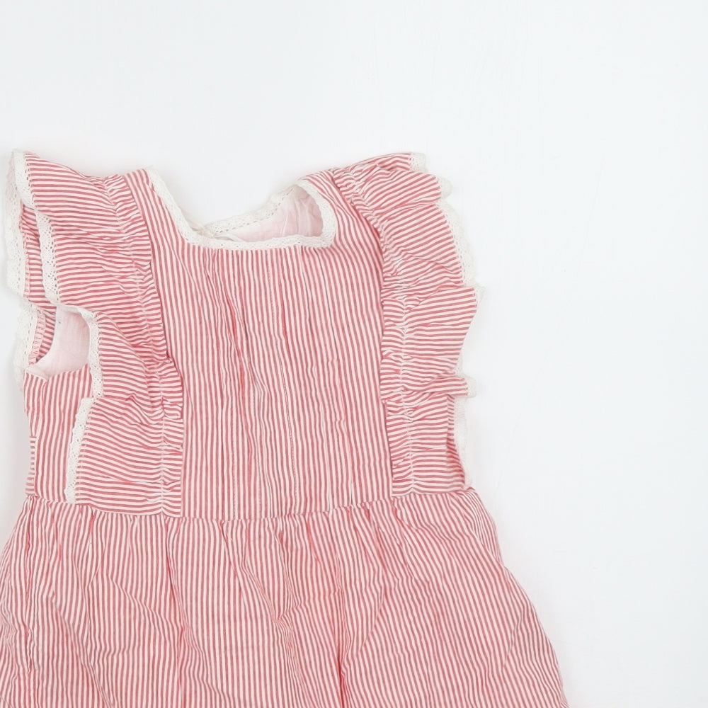 George Girls Red Striped Cotton A-Line  Size 4-5 Years  Crew Neck Pullover
