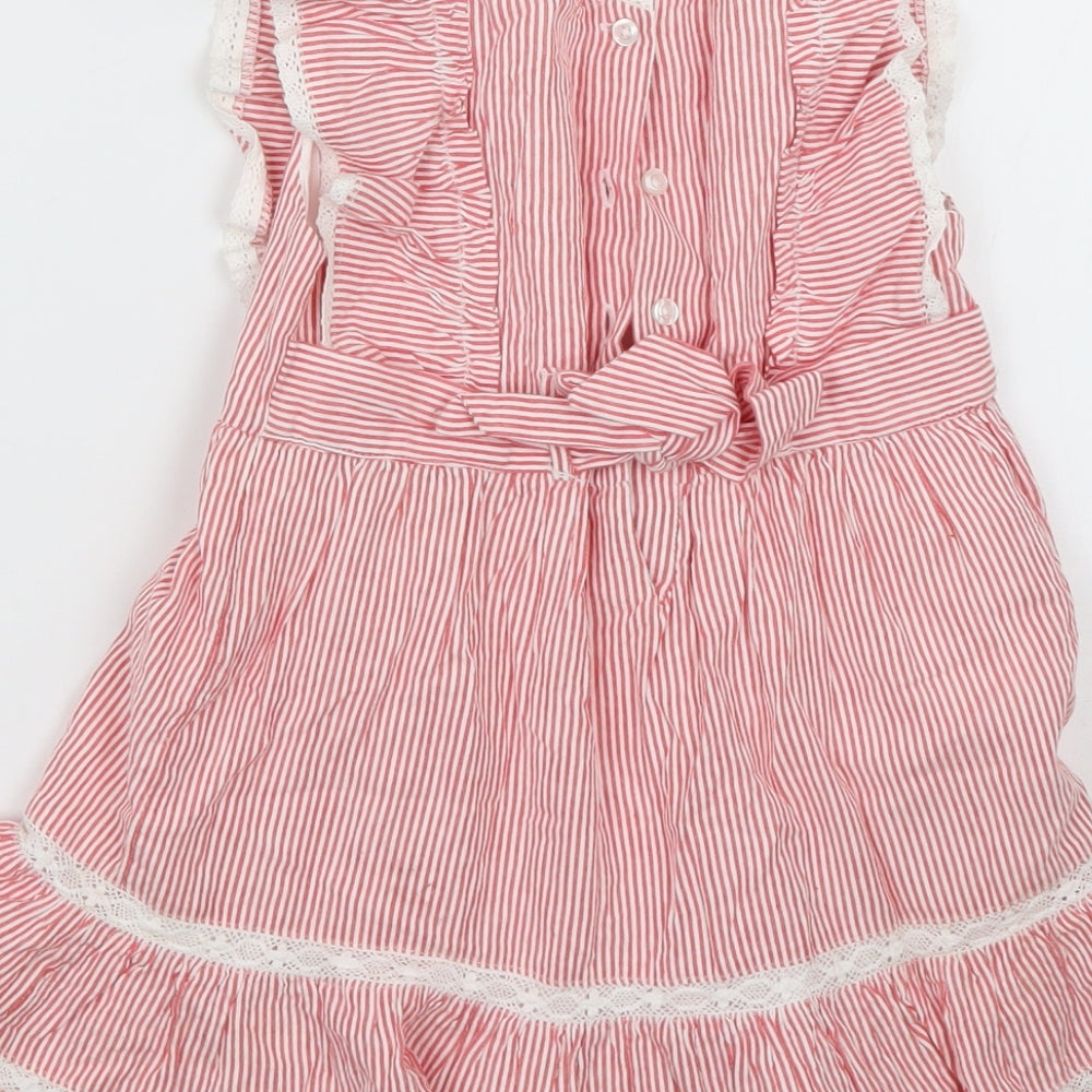 George Girls Red Striped Cotton A-Line  Size 4-5 Years  Crew Neck Pullover