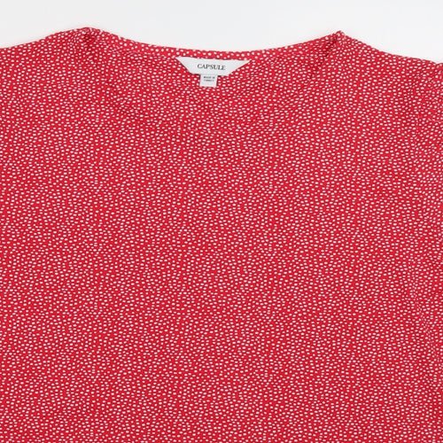 capsule Womens Red Polka Dot Polyester Basic T-Shirt Size 16 V-Neck