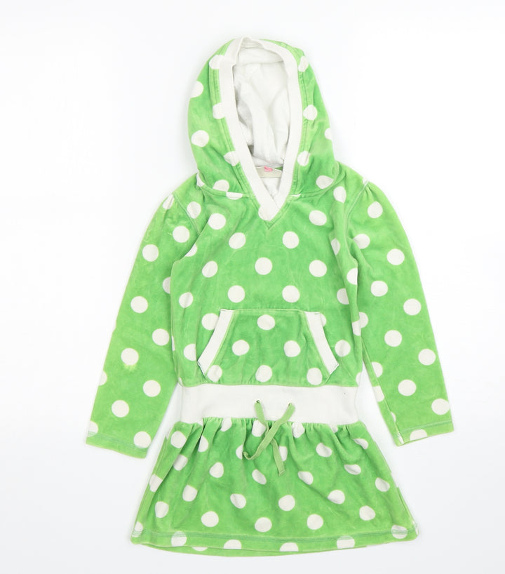 John Lewis Girls Green Polka Dot Cotton Jumper Dress Size 6 Years V-Neck