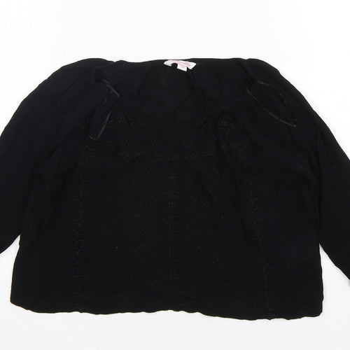 Miss E-vie Girls Black  Viscose Basic Blouse Size 7 Years V-Neck