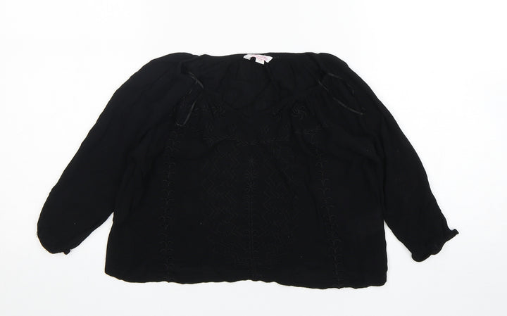 Miss E-vie Girls Black  Viscose Basic Blouse Size 7 Years V-Neck