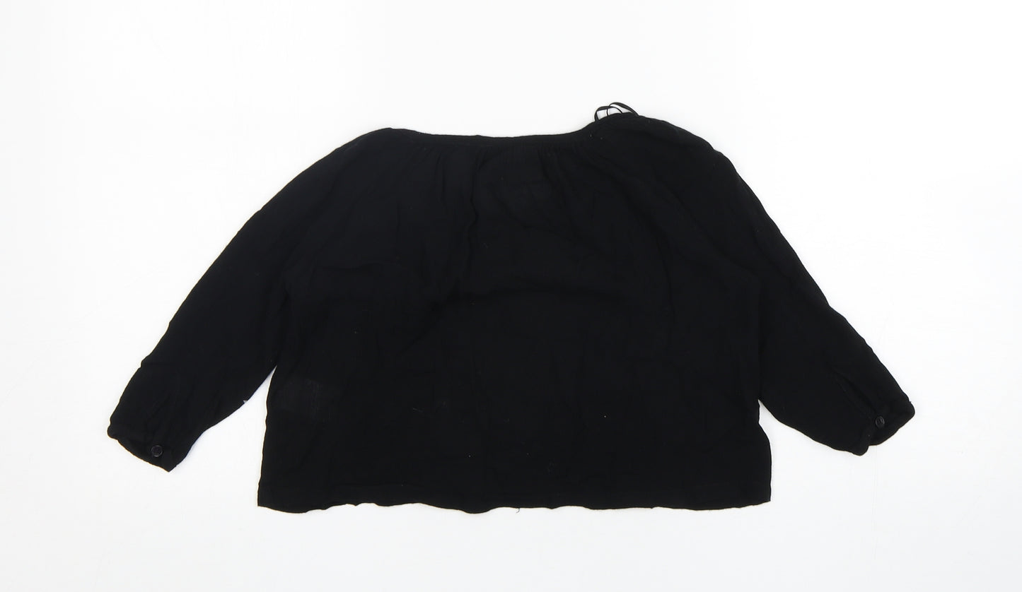 Miss E-vie Girls Black  Viscose Basic Blouse Size 7 Years V-Neck