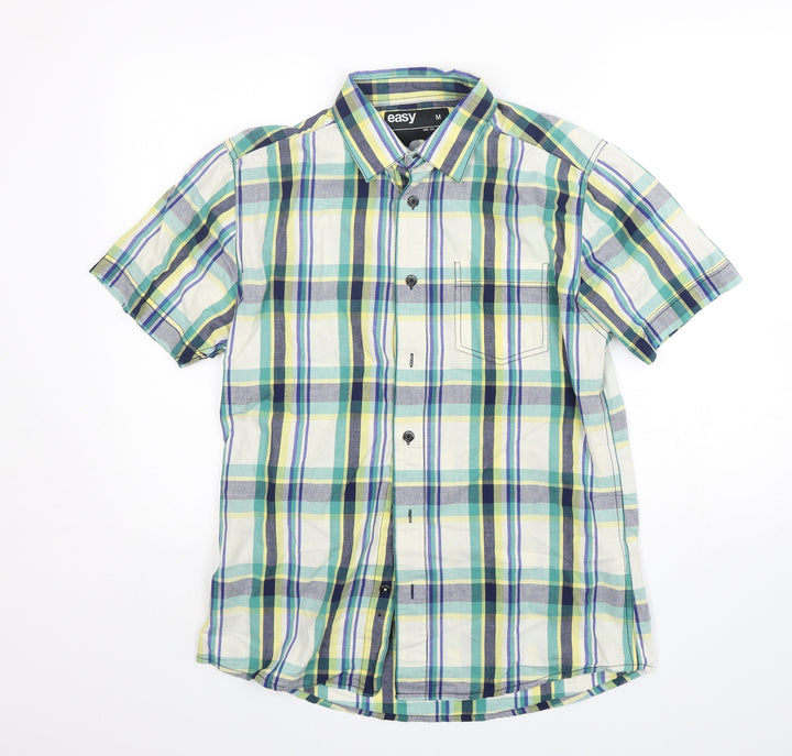 EAST Mens Multicoloured Plaid Cotton  Button-Up Size M Collared