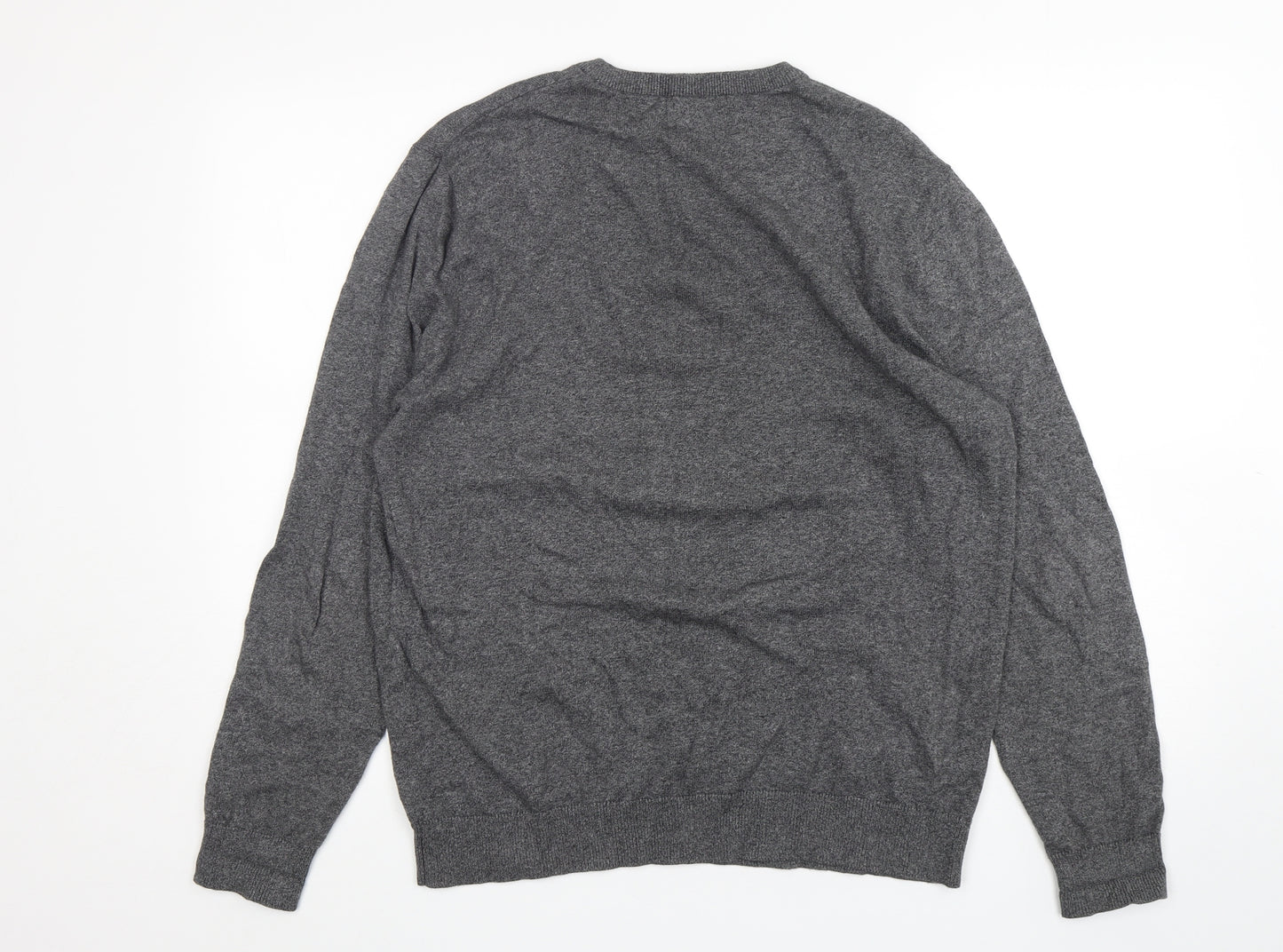 TU Mens Grey V-Neck  Cotton Pullover Jumper Size M