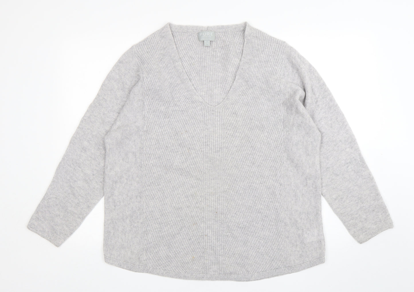 Pure Womens Grey V-Neck  Cashmere Pullover Jumper Size 18