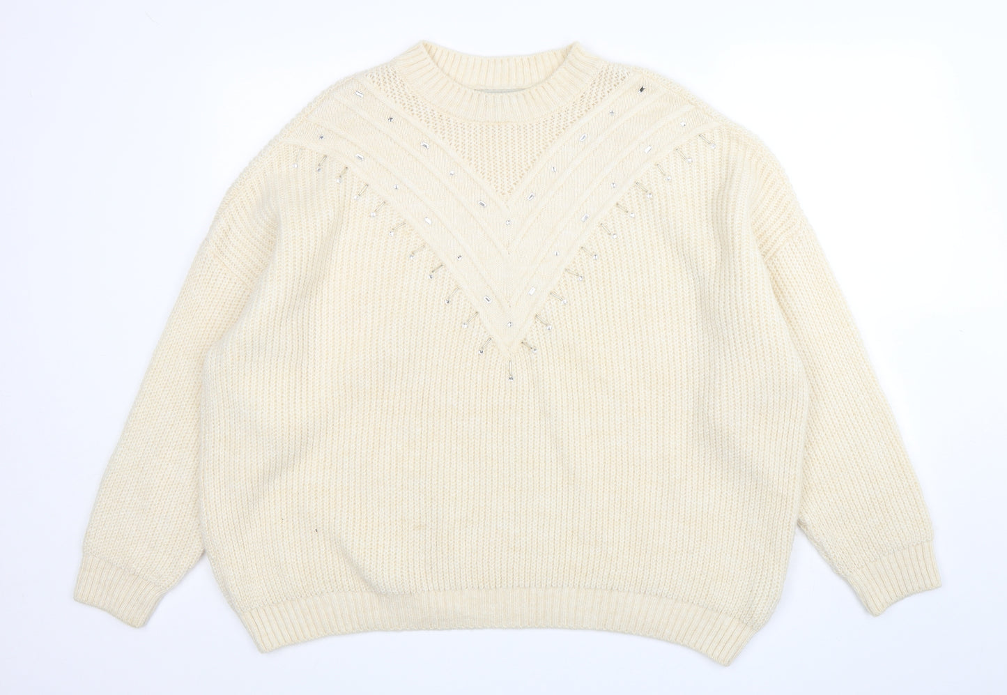 NEXT Womens Beige Round Neck  Acrylic Pullover Jumper Size XL