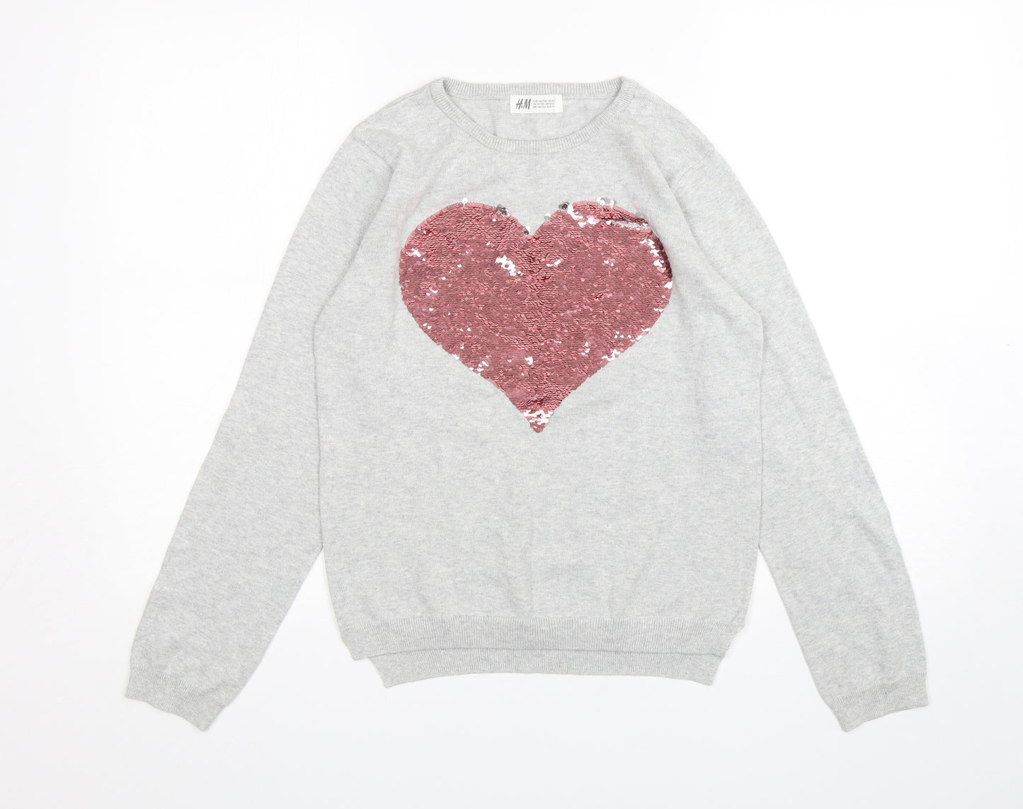 H&M Girls Grey Round Neck  Cotton Pullover Jumper Size 11-12 Years