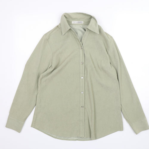 Casual Wear Womens Green  Polyester Basic Button-Up Size 12 Collared