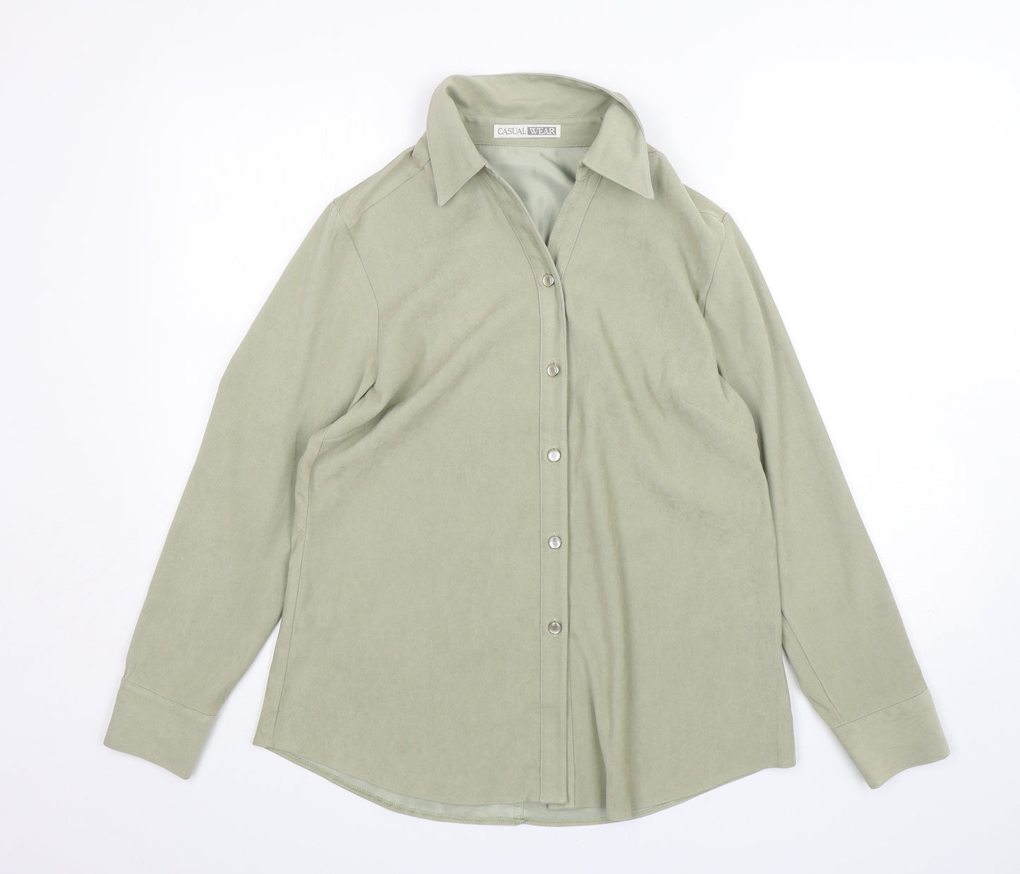 Casual Wear Womens Green  Polyester Basic Button-Up Size 12 Collared
