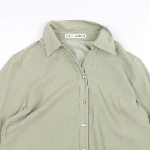 Casual Wear Womens Green  Polyester Basic Button-Up Size 12 Collared