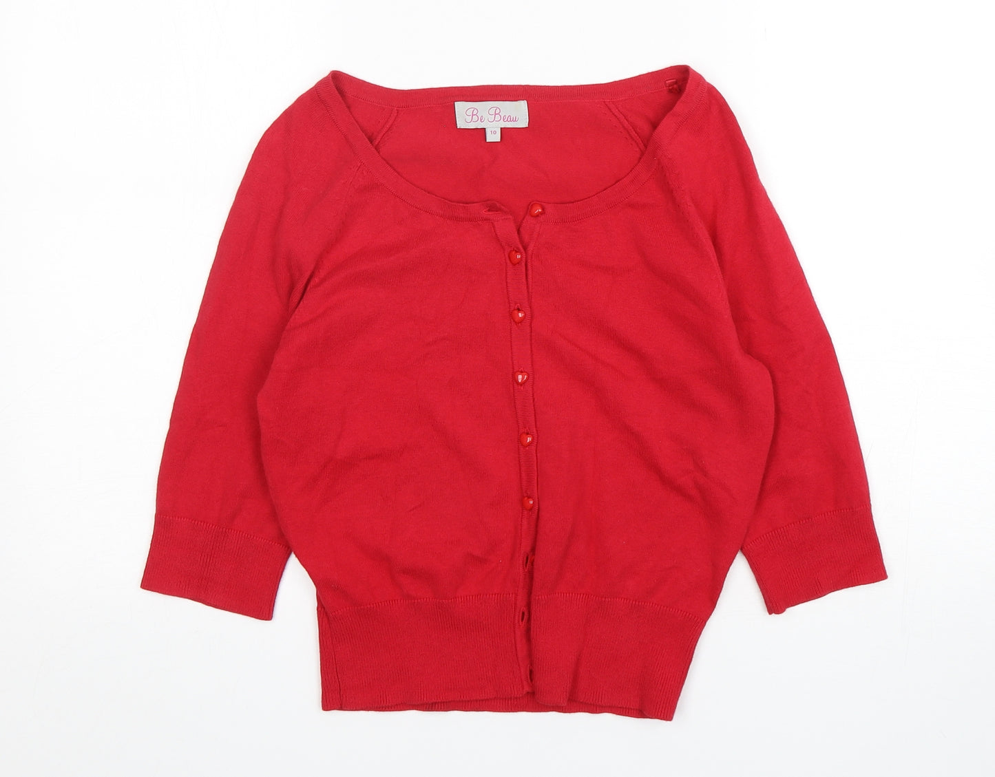 Be Beau Womens Red Round Neck  Cotton Cardigan Jumper Size 10