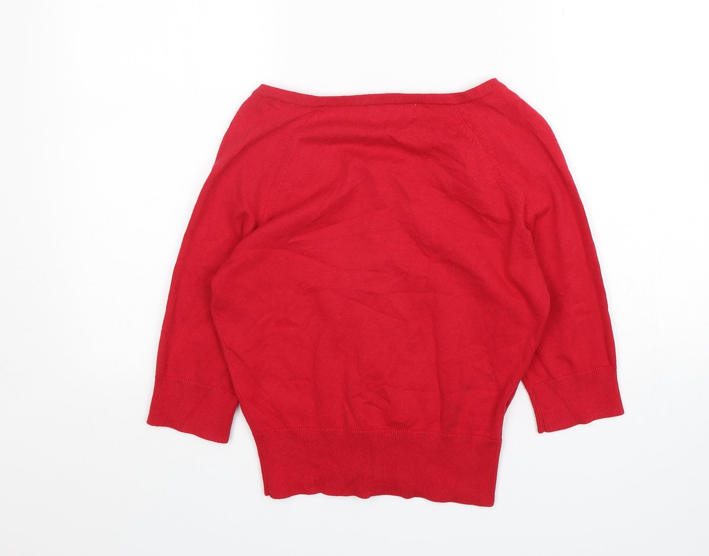 Be Beau Womens Red Round Neck  Cotton Cardigan Jumper Size 10