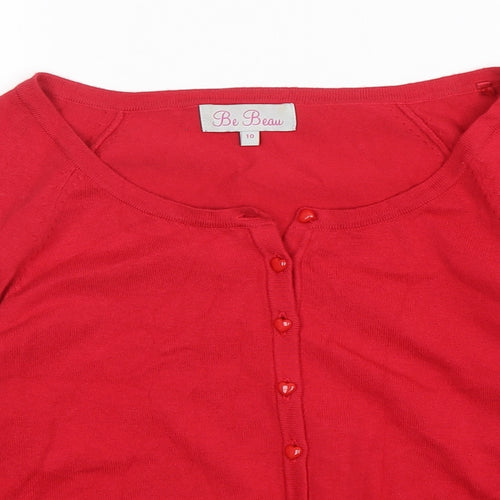 Be Beau Womens Red Round Neck  Cotton Cardigan Jumper Size 10