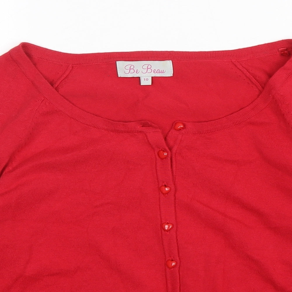 Be Beau Womens Red Round Neck  Cotton Cardigan Jumper Size 10