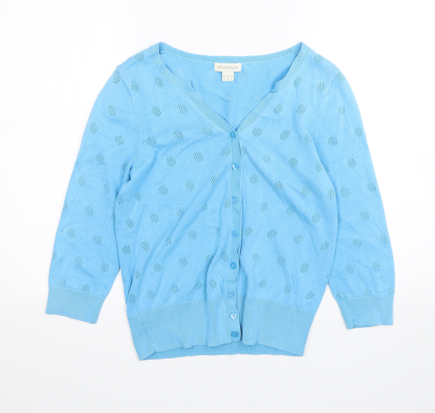 Monsoon Womens Blue V-Neck  Cotton Cardigan Jumper Size 10