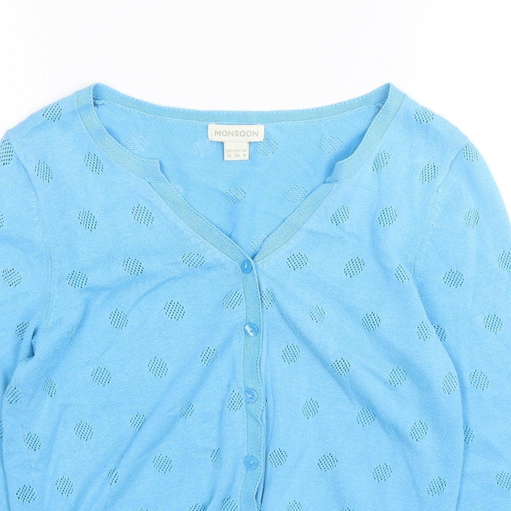 Monsoon Womens Blue V-Neck  Cotton Cardigan Jumper Size 10