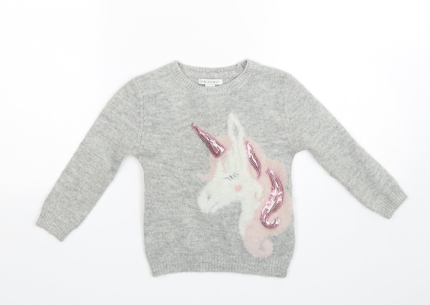 Primark Boys Grey Round Neck  Acrylic Pullover Jumper Size 2-3 Years