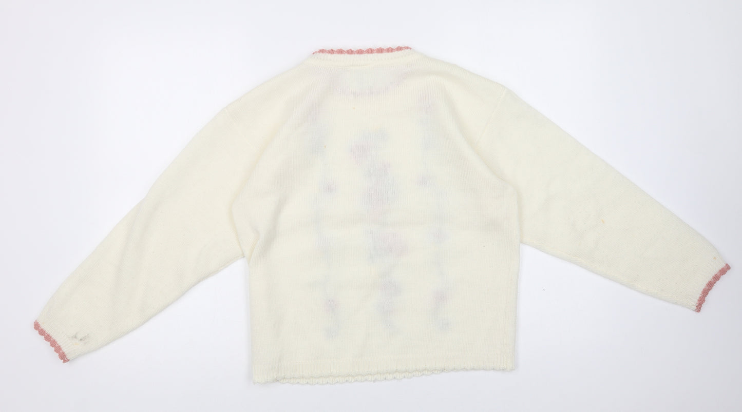 Amari Womens Ivory Crew Neck Floral Acrylic Pullover Jumper Size 12