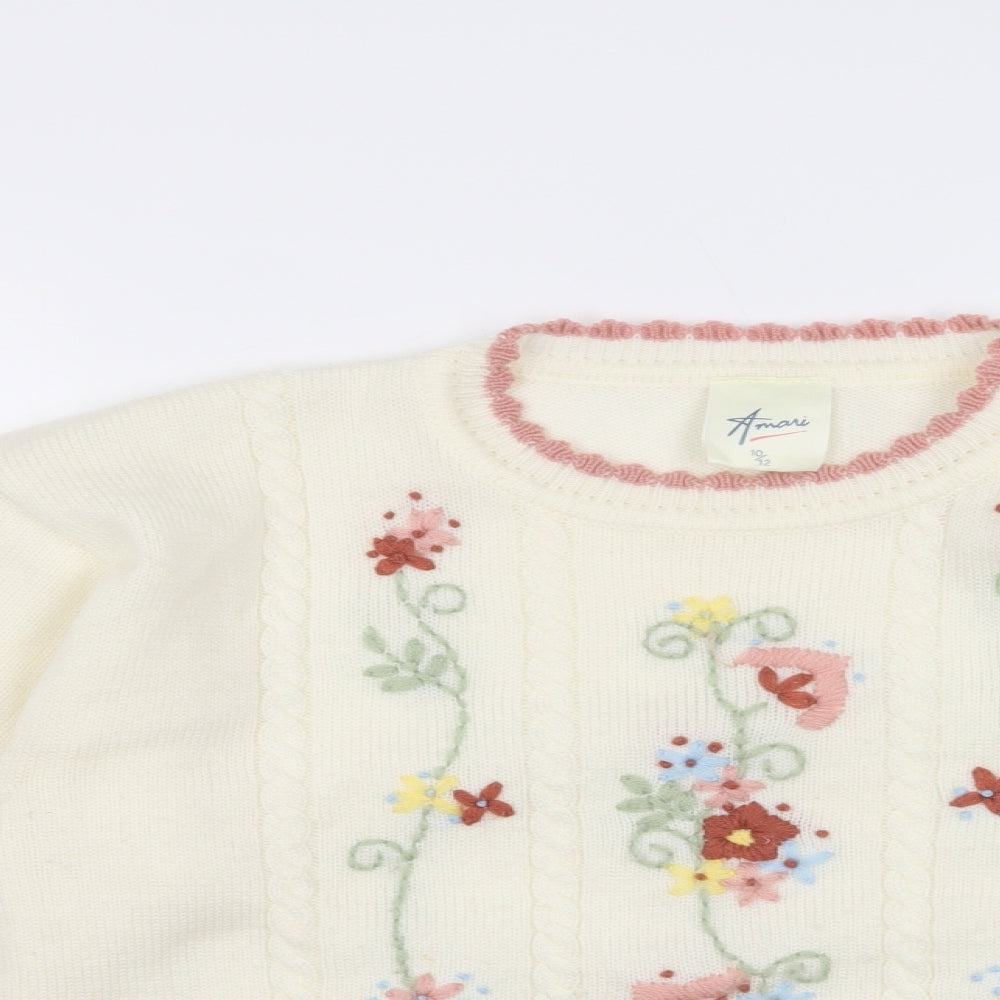 Amari Womens Ivory Crew Neck Floral Acrylic Pullover Jumper Size 12