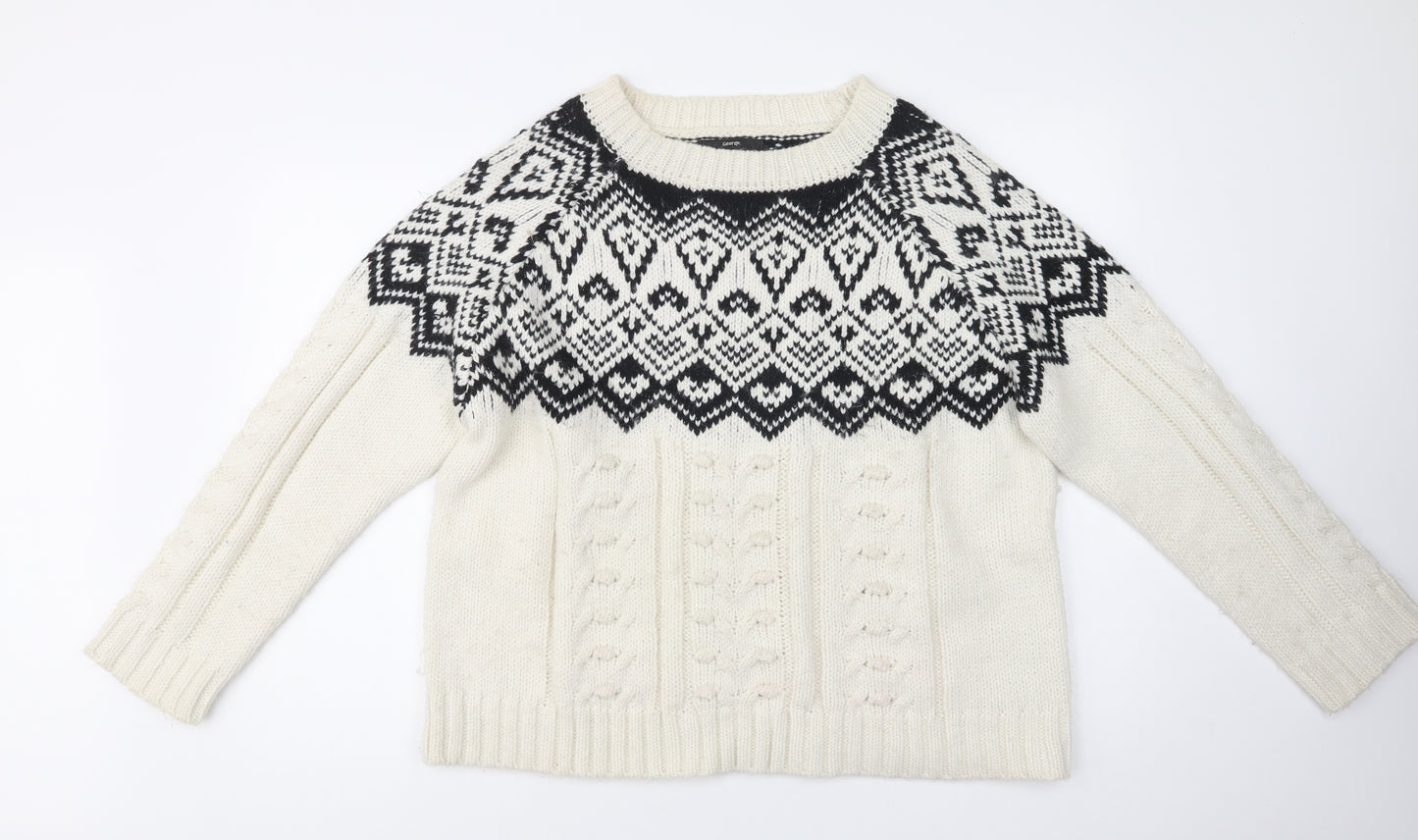 George Womens Ivory Crew Neck Fair Isle Acrylic Pullover Jumper Size XL