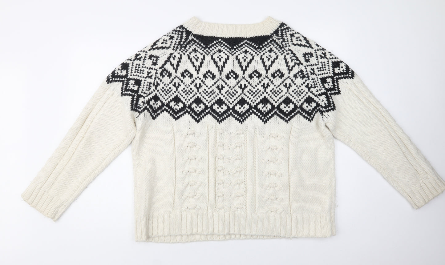 George Womens Ivory Crew Neck Fair Isle Acrylic Pullover Jumper Size XL