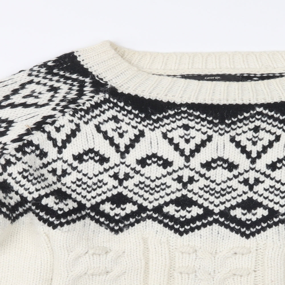 George Womens Ivory Crew Neck Fair Isle Acrylic Pullover Jumper Size XL