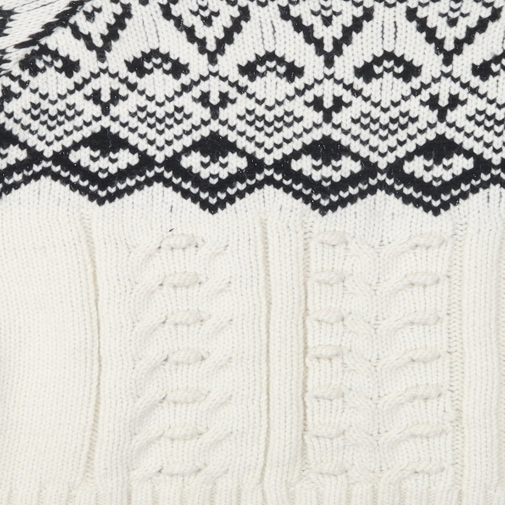 George Womens Ivory Crew Neck Fair Isle Acrylic Pullover Jumper Size XL