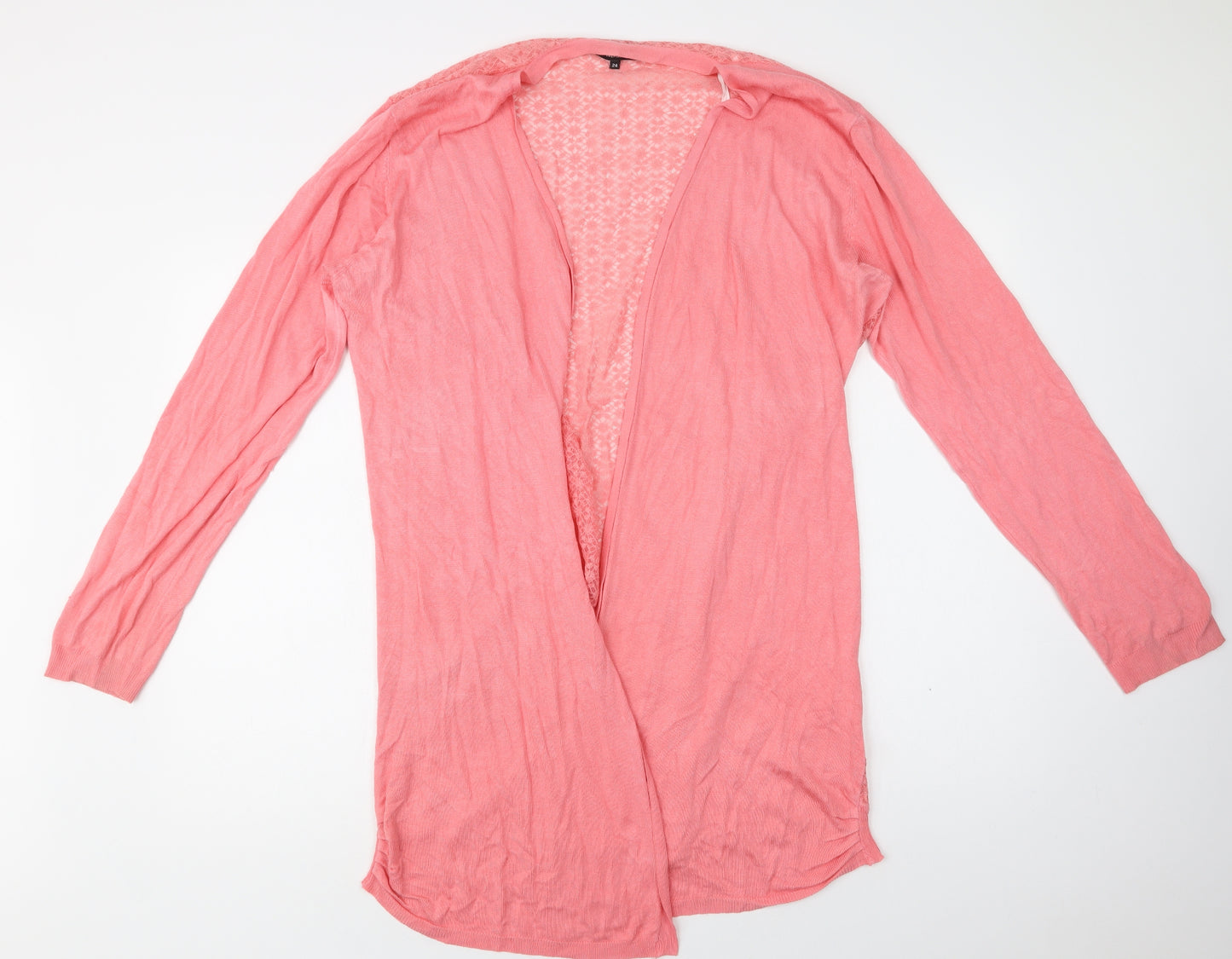 N ew Look Womens Pink V-Neck  Viscose Cardigan Jumper Size 24   - Lace Detail