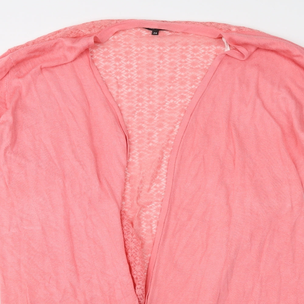 N ew Look Womens Pink V-Neck  Viscose Cardigan Jumper Size 24   - Lace Detail