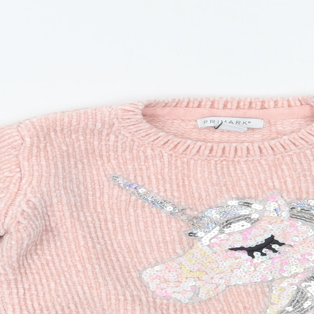 Primark Girls Pink Crew Neck  Polyester Pullover Jumper Size 6 Years   - Unicorn