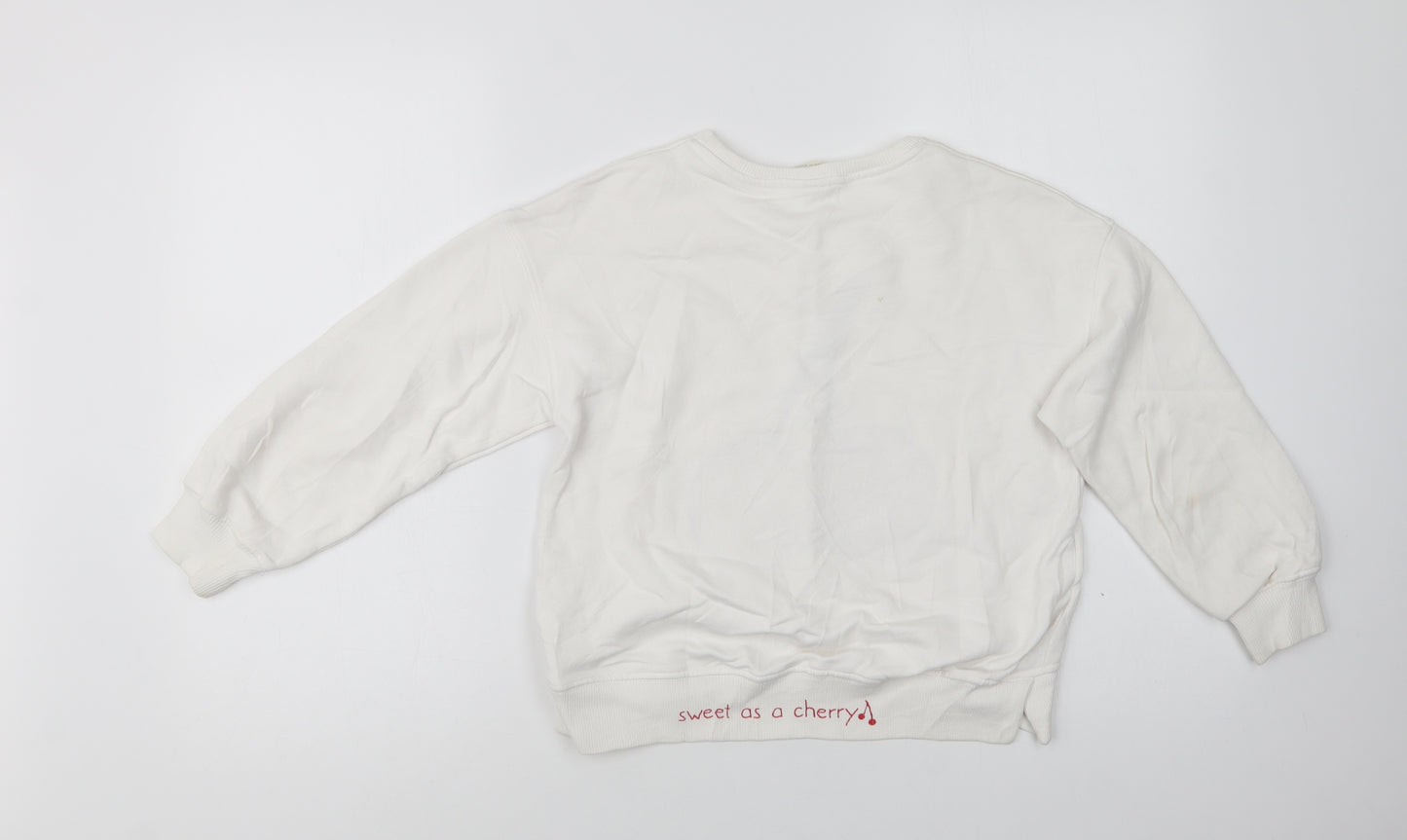 Zara Girls White  Cotton Pullover Sweatshirt Size 9 Years   - Cherry