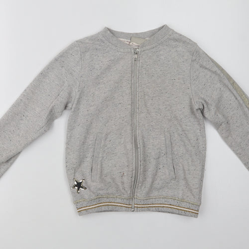 NEXT Girls Grey Striped Cotton Full Zip Sweatshirt Size 9 Years  Zip