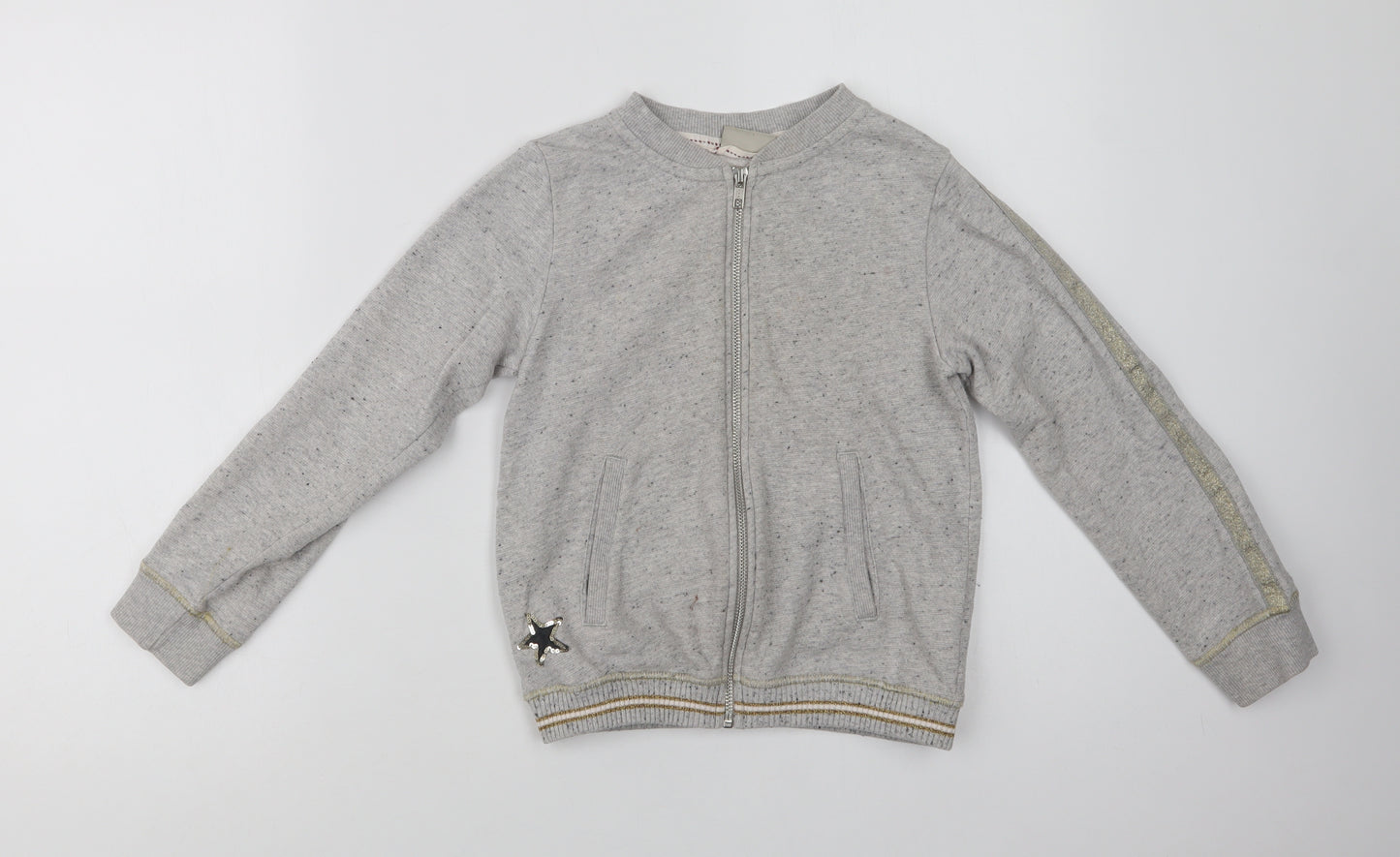 NEXT Girls Grey Striped Cotton Full Zip Sweatshirt Size 9 Years  Zip