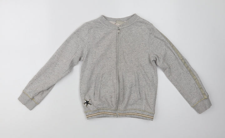 NEXT Girls Grey Striped Cotton Full Zip Sweatshirt Size 9 Years  Zip